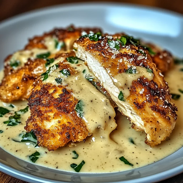 Crispy Parmesan Chicken with a Rich Garlic Sauce - Easy Dinner Idea