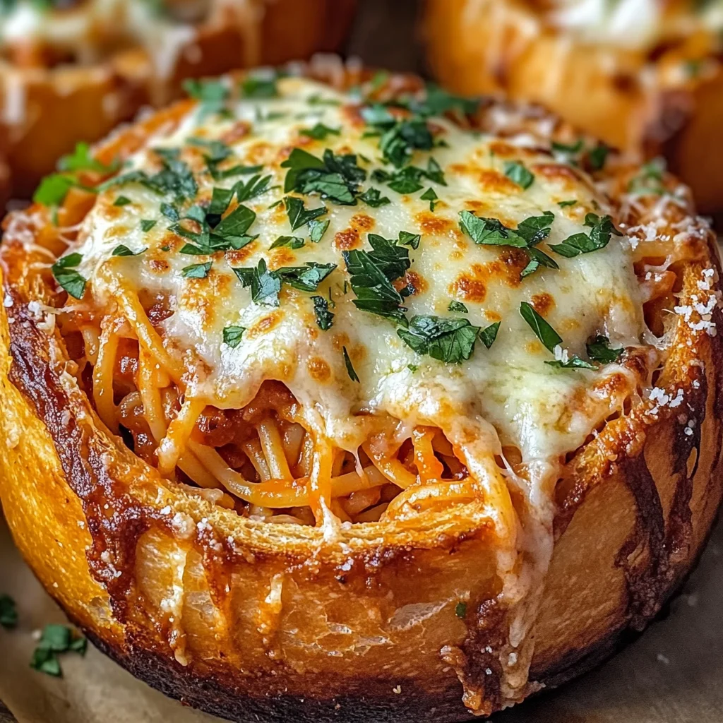 Spaghetti Garlic Bread Bowls