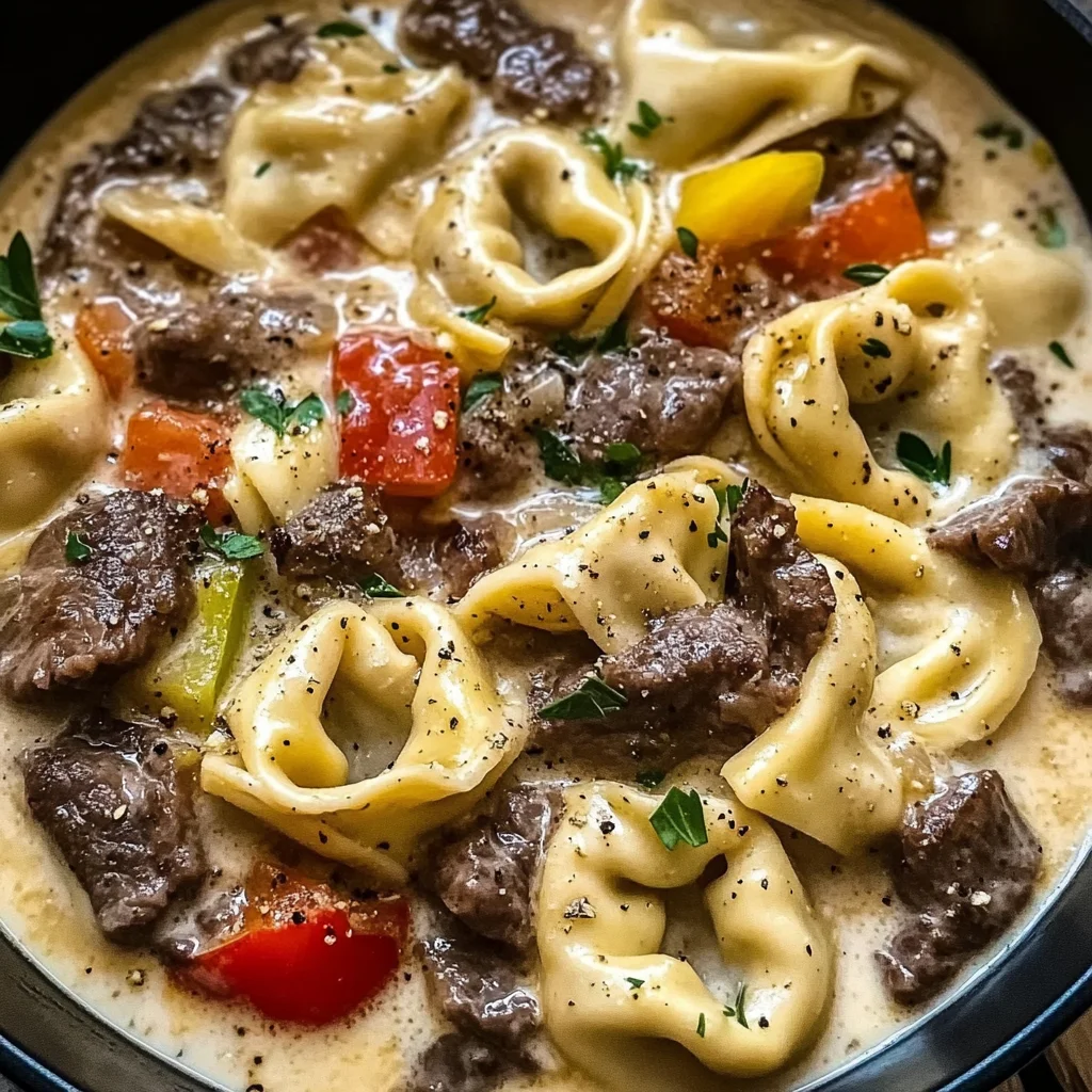 Cheesesteak Tortellini in Creamy Provolone Sauce