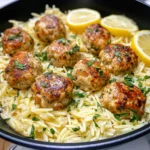Easy Greek Chicken Meatballs with Lemon Orzo