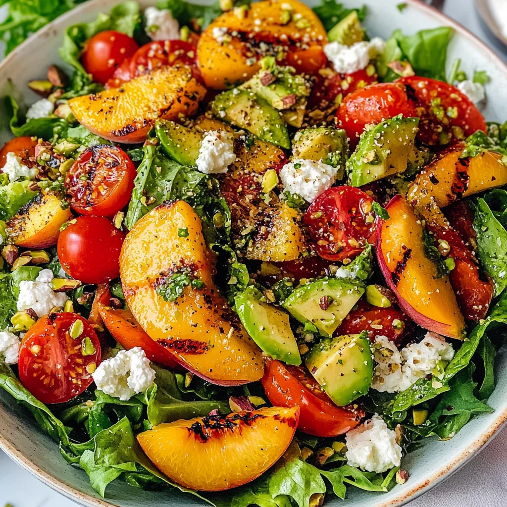 Grilled Peach Salad with Basil Vinaigrette