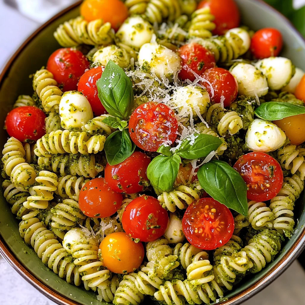 Pesto Pasta Salad with Tomatoes & Mozzarella