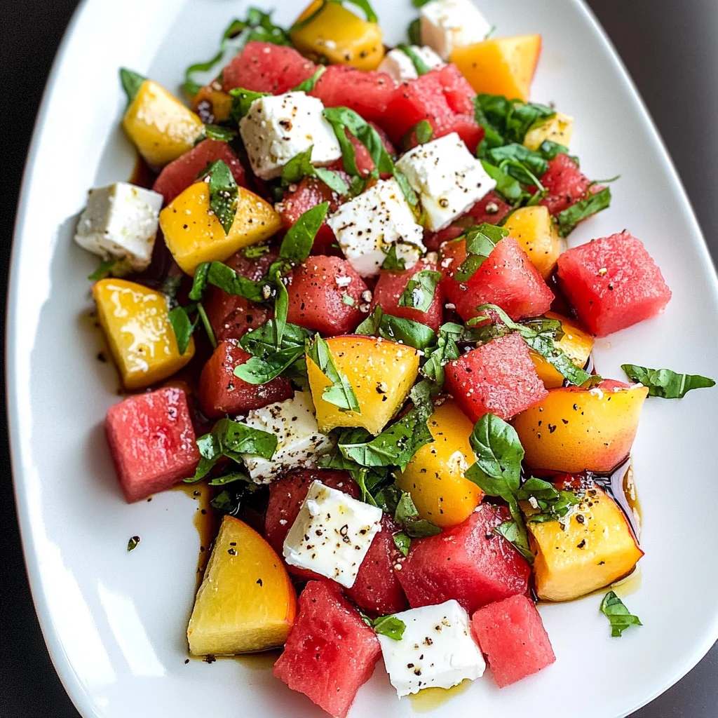 Cubed Watermelon, Peach and Feta Salad