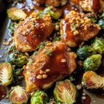 Sheet Pan Hot Honey Mustard Chicken and Crispy Brussels Sprouts.