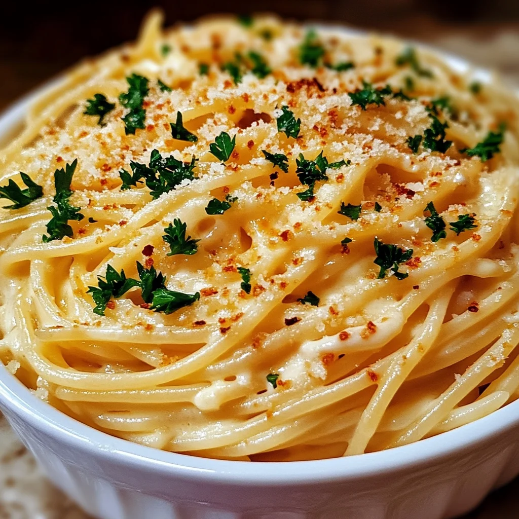cheesy garlic parmesan spaghetti with cream cheese