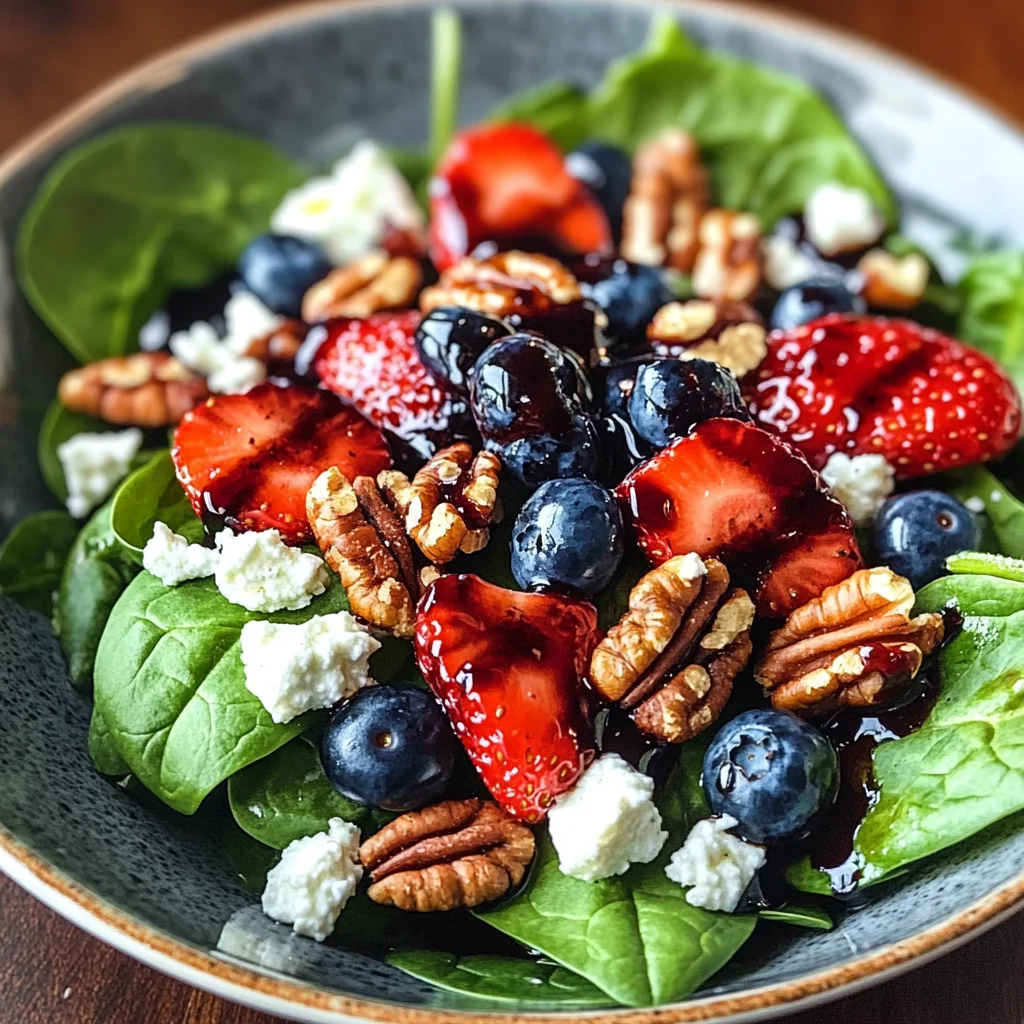 Berry Spinach Salad with Pecans, Feta, and Balsamic Glaze