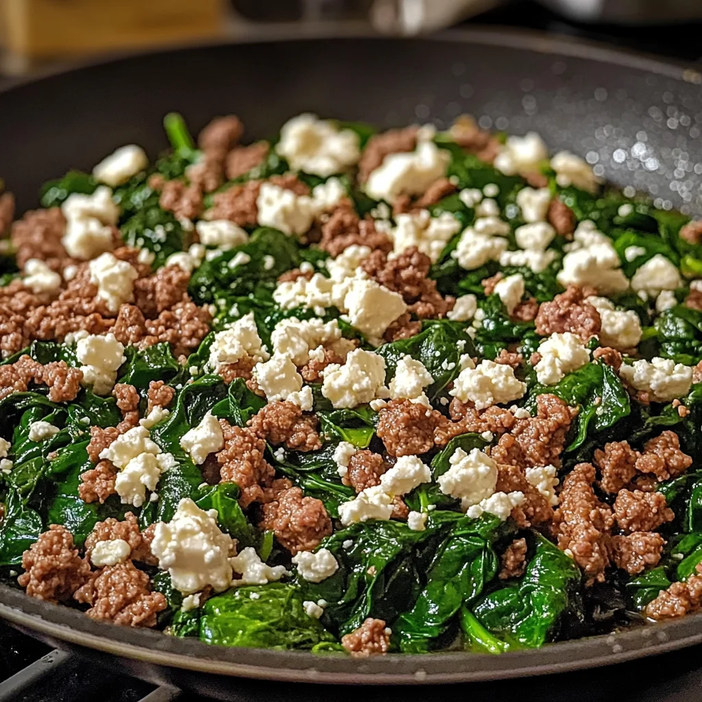 Ground Beef and Spinach Skillet with Feta