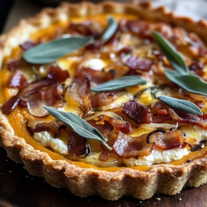 Pumpkin, Ricotta & Caramelized Onion Tart with Bacon and Sage