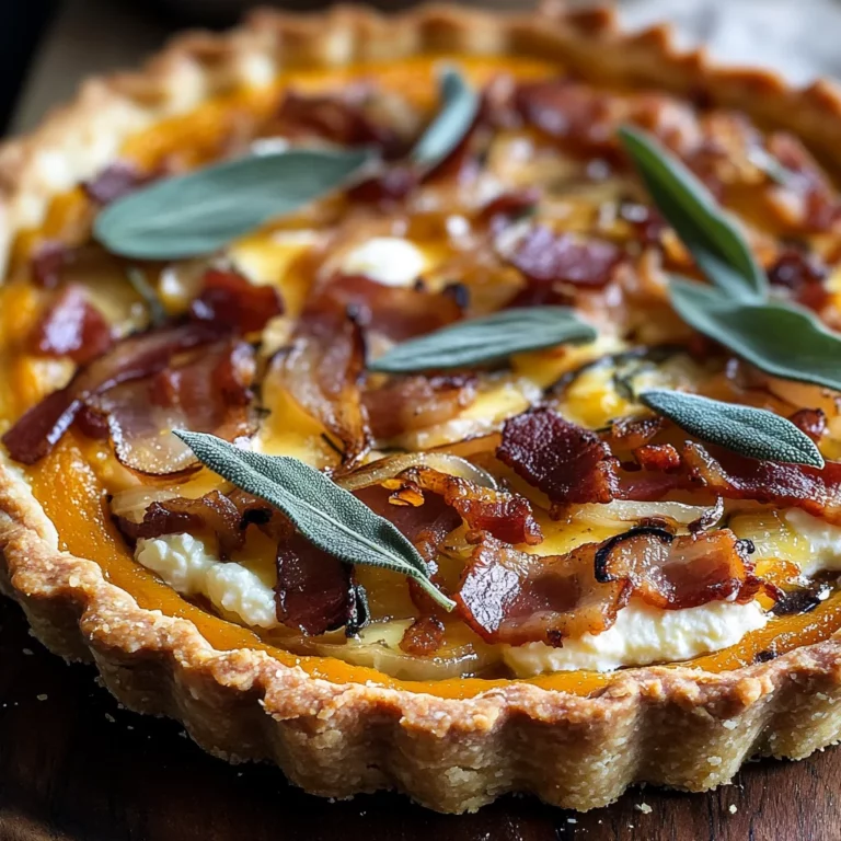 Pumpkin, Ricotta & Caramelized Onion Tart with Bacon and Sage