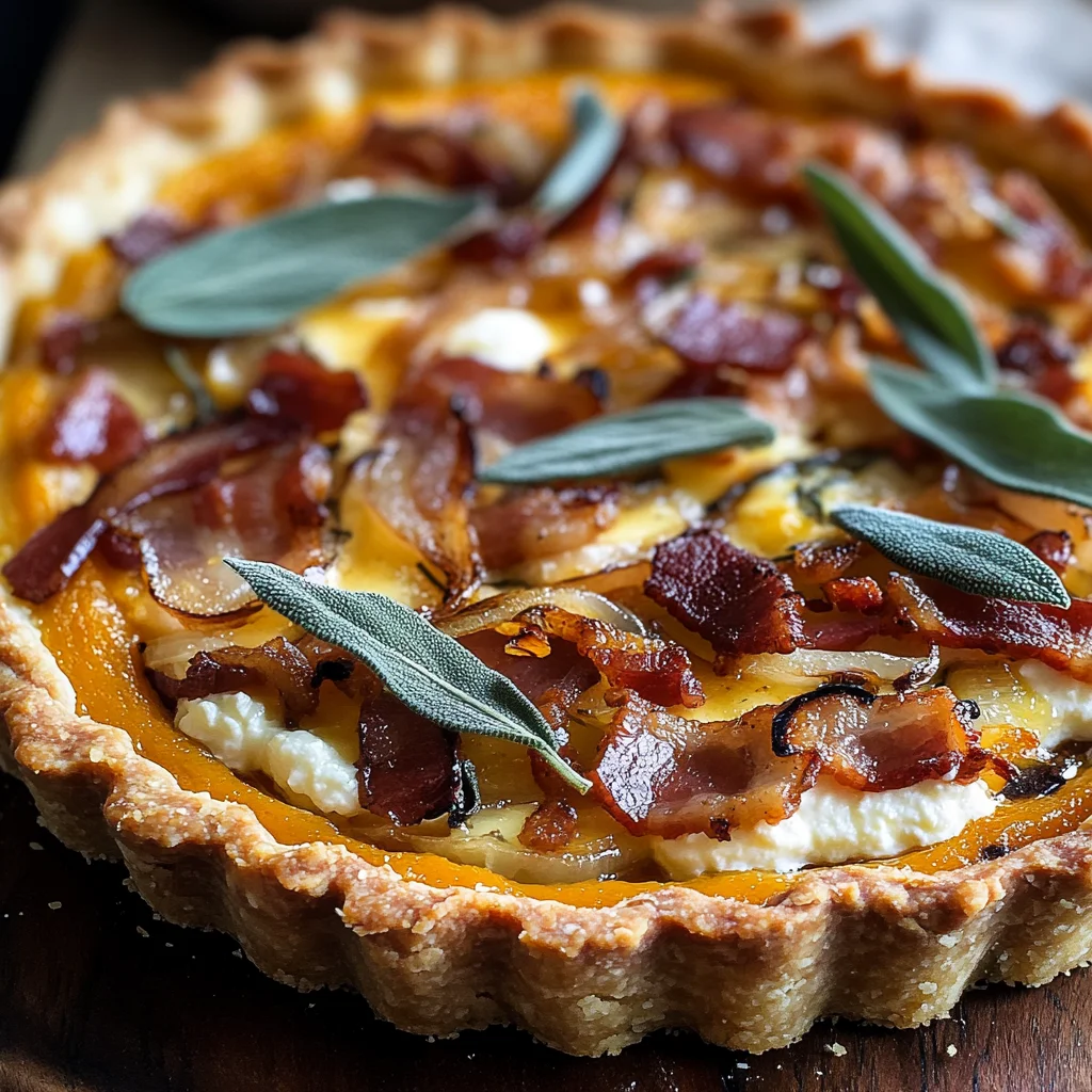 Pumpkin, Ricotta & Caramelized Onion Tart with Bacon and Sage