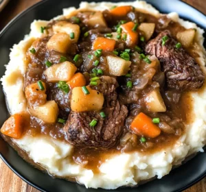 Fall Apple Cider Stew over Mashed Potatoes
