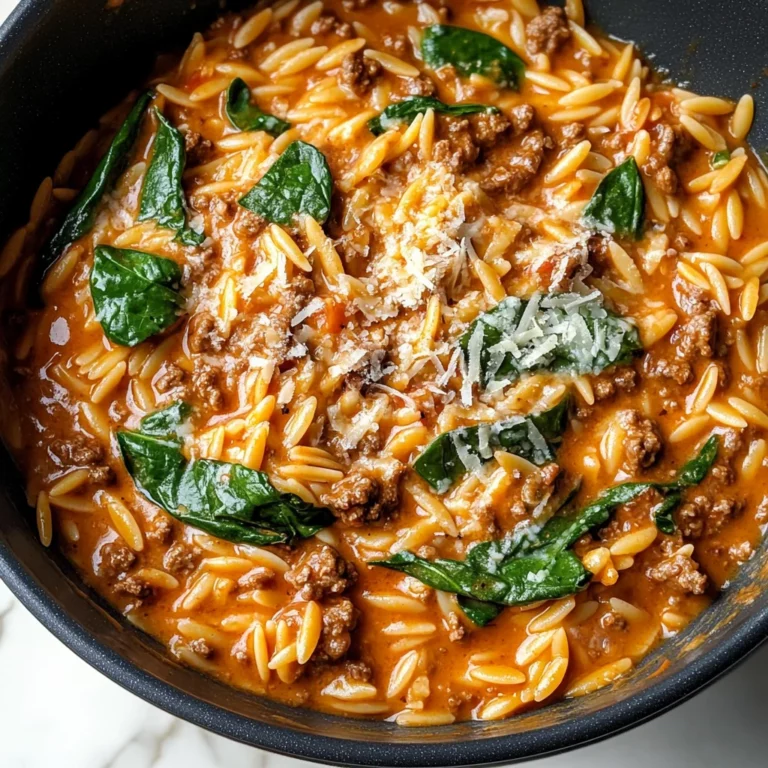 Hearty Ground Beef Orzo with Tomato Cream Sauce