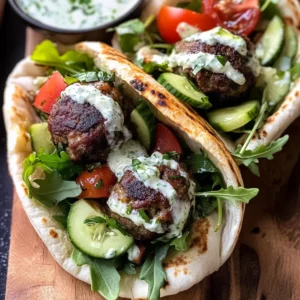 Mediterranean Meatball Stuffed Pitas with Mint Yogurt Sauce