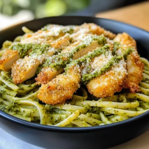 Pesto Pasta with Crispy Parmesan Chicken