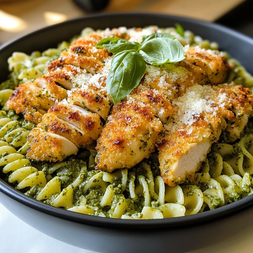Pesto Pasta with Crispy Parmesan Chicken