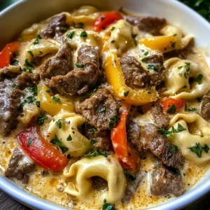 Cheesesteak Tortellini in Rich Provolone Sauce