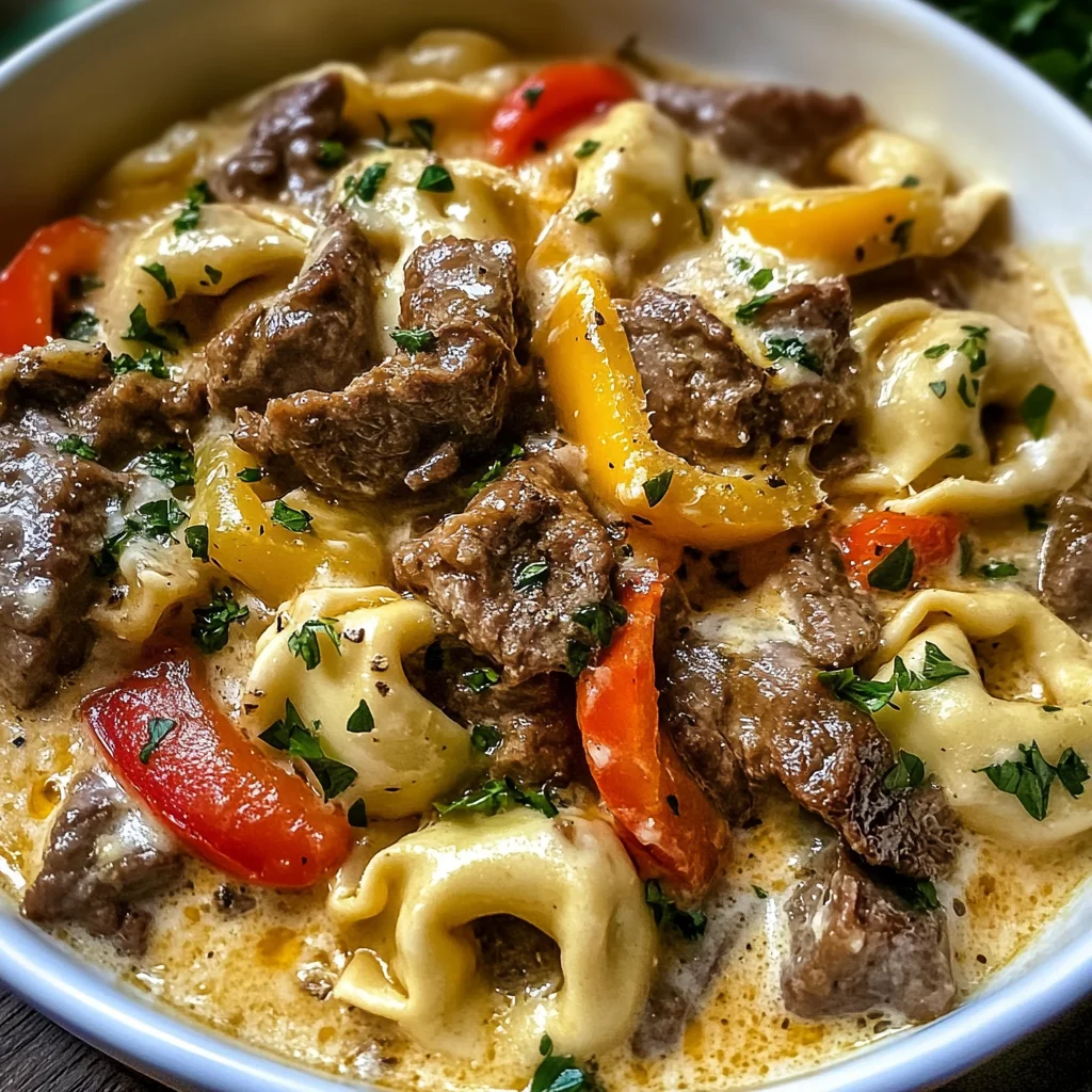 Cheesesteak Tortellini in Rich Provolone Sauce
