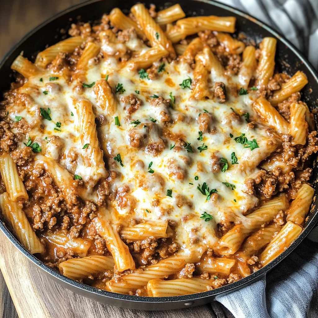 Cheesy Ground Beef Pasta Skillet