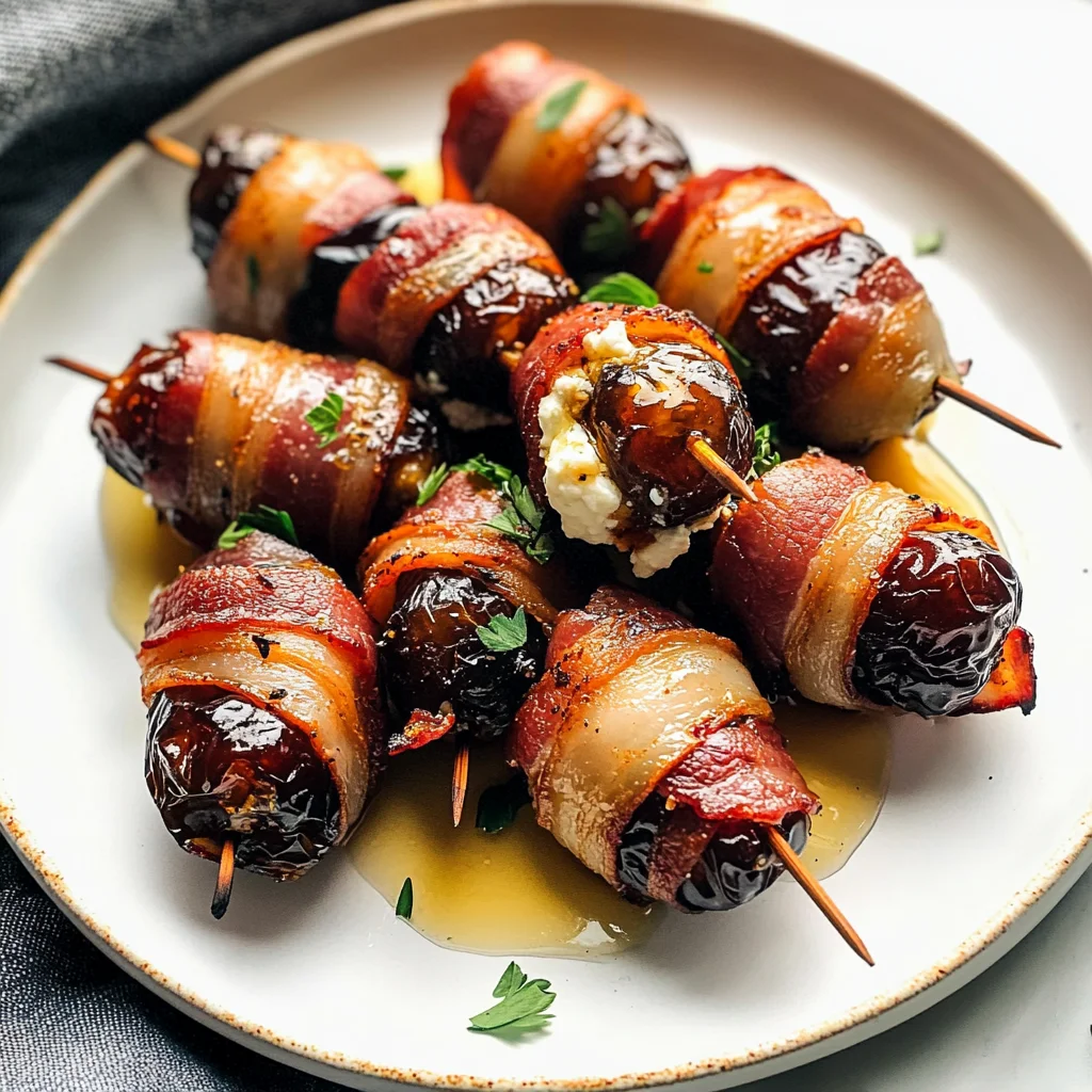 Dates with Goat Cheese Wrapped in Bacon