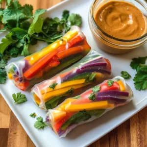 Rainbow Spring Rolls with Ginger Peanut Sauce