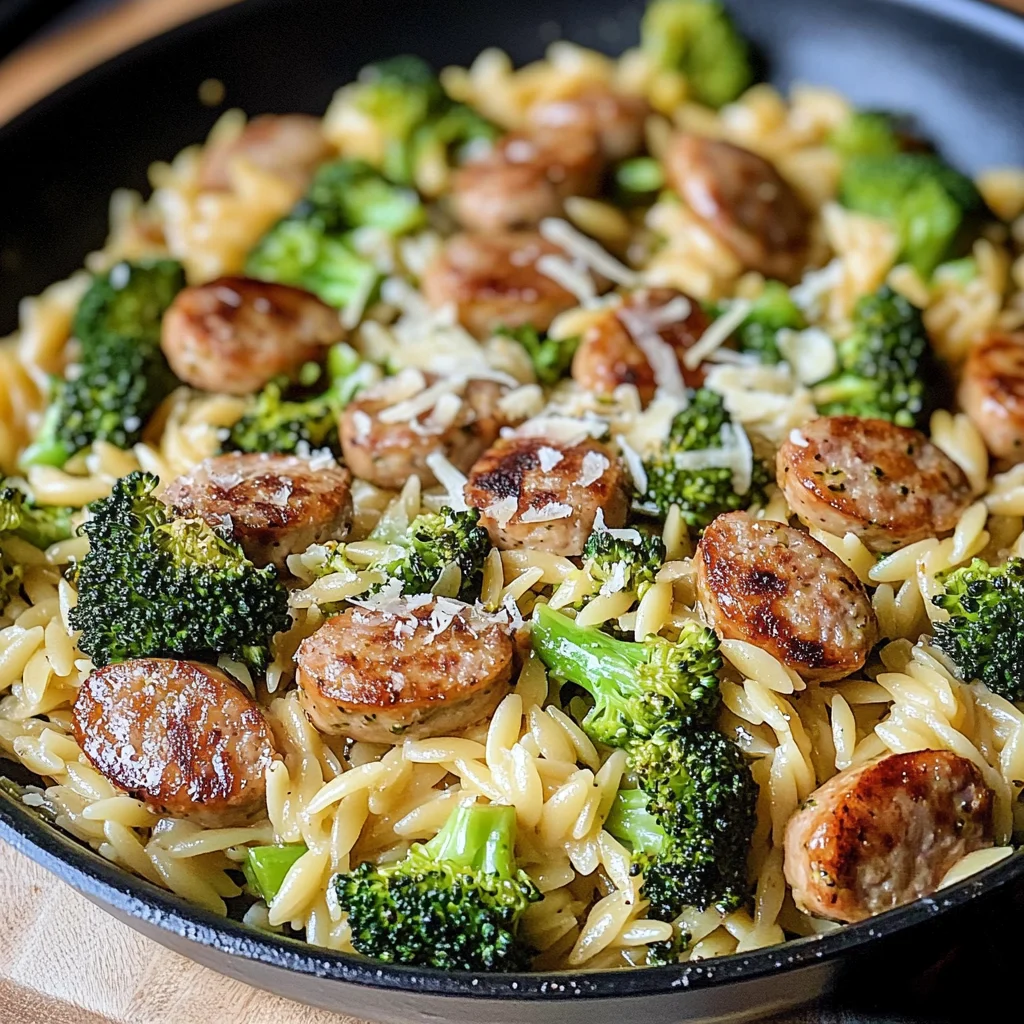 Chicken Sausage Broccoli and Orzo Skillet – 5 Easy Steps to a One-Pan Dinner