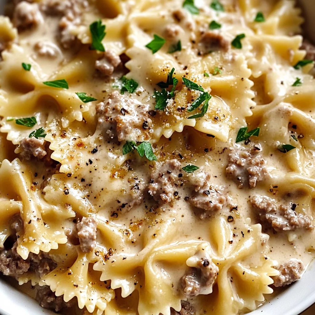 Creamy Parmesan Garlic Beef Bowtie Pasta Recipe