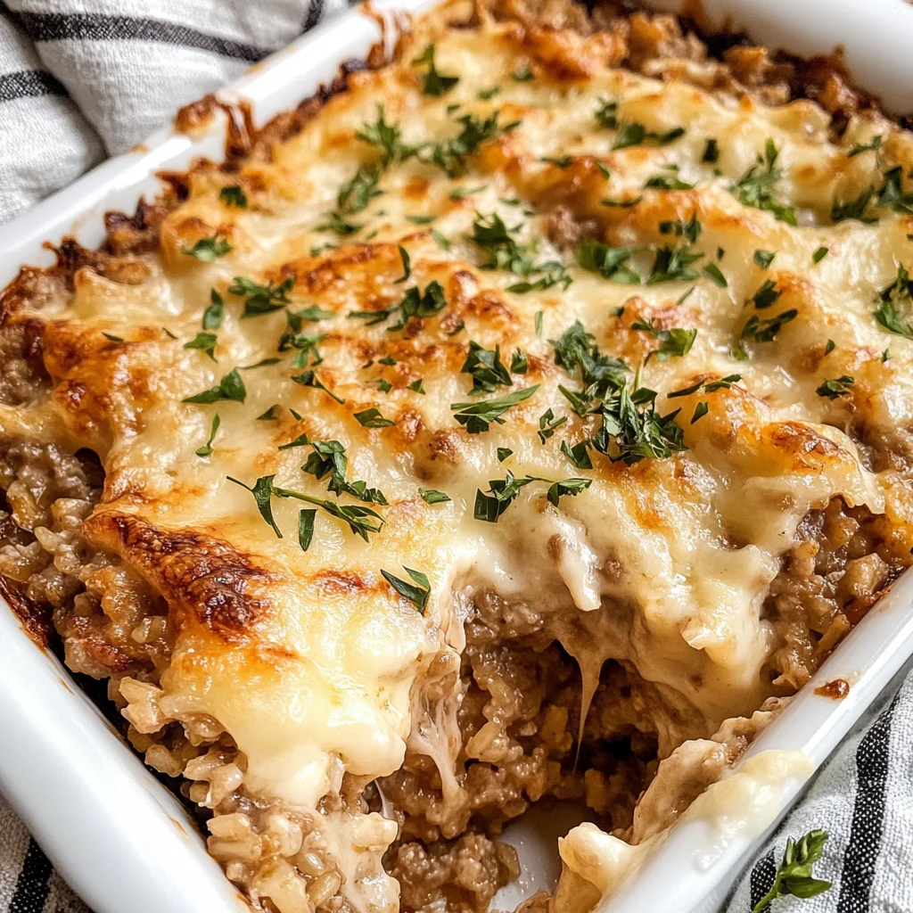 French Onion Ground Beef and Rice Casserole