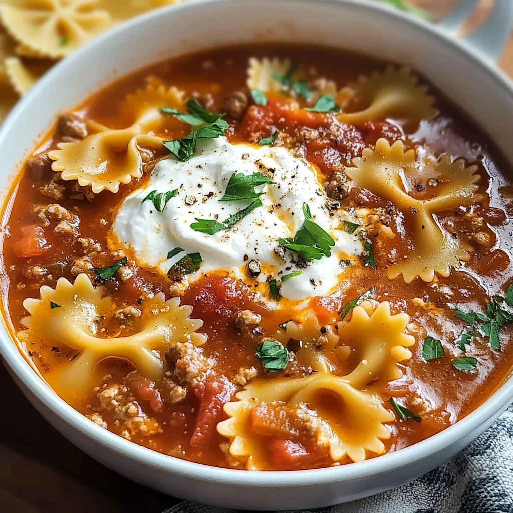 Hearty Lasagna Soup with Bow Tie Pasta