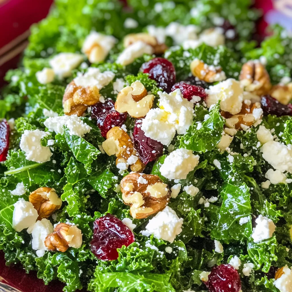 Kale Salad with Cranberry, Walnut and Feta