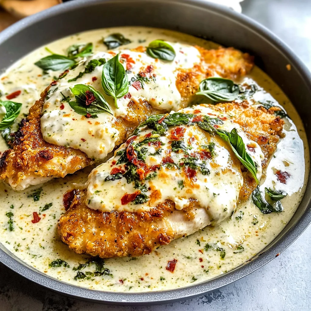 Mozzarella Chicken in Basil Cream Sauce