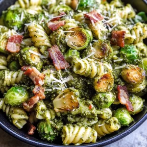 Brussels Sprouts and Bacon Pesto Pasta