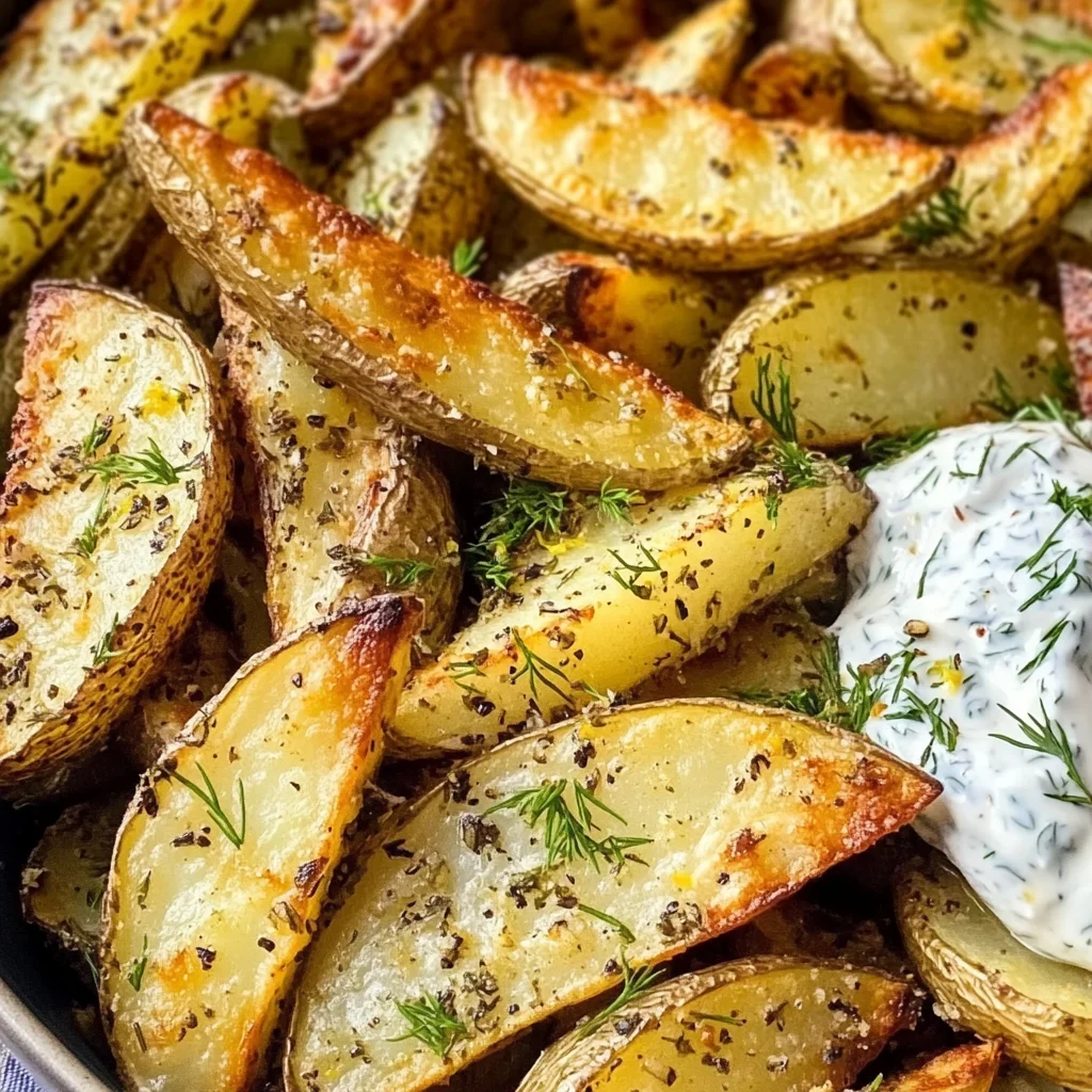 Greek Potato Wedges with Yogurt Sauce