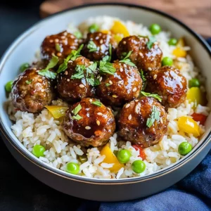 Honey Garlic Meatball Rice Bake