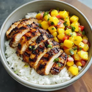 Jerk Chicken Bowls with Mango Salsa and Coconut Rice