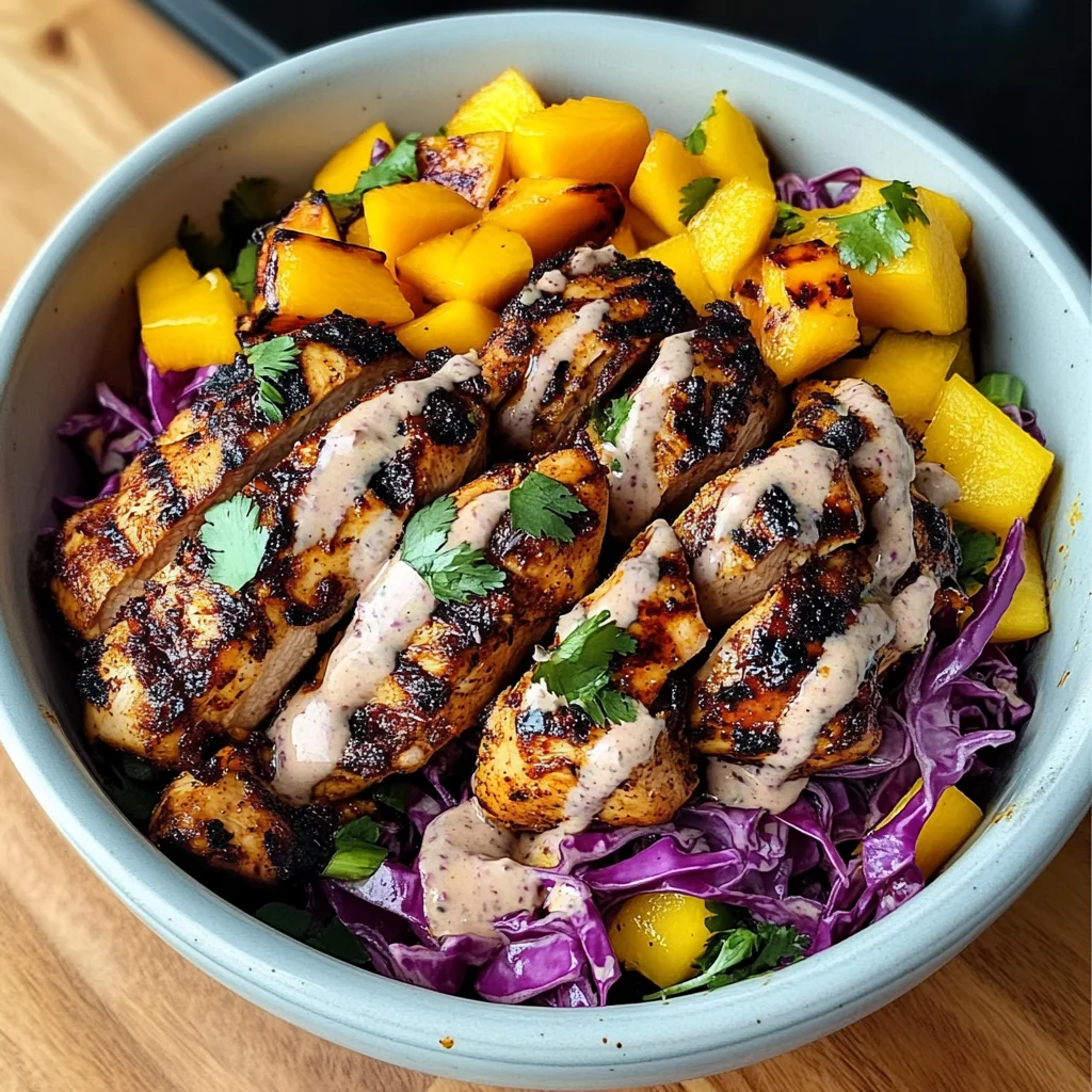 Jerk Chicken & Mango Slaw Bowls with Honey Lime Cream