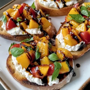 Quick Peach Bruschetta with Whipped Ricotta