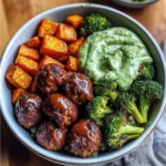 Barbecue Meatball Bowls with Avocado Goddess Sauce