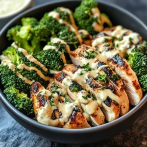 Grilled Chicken & Broccoli Bowls with Creamy Garlic Sauce