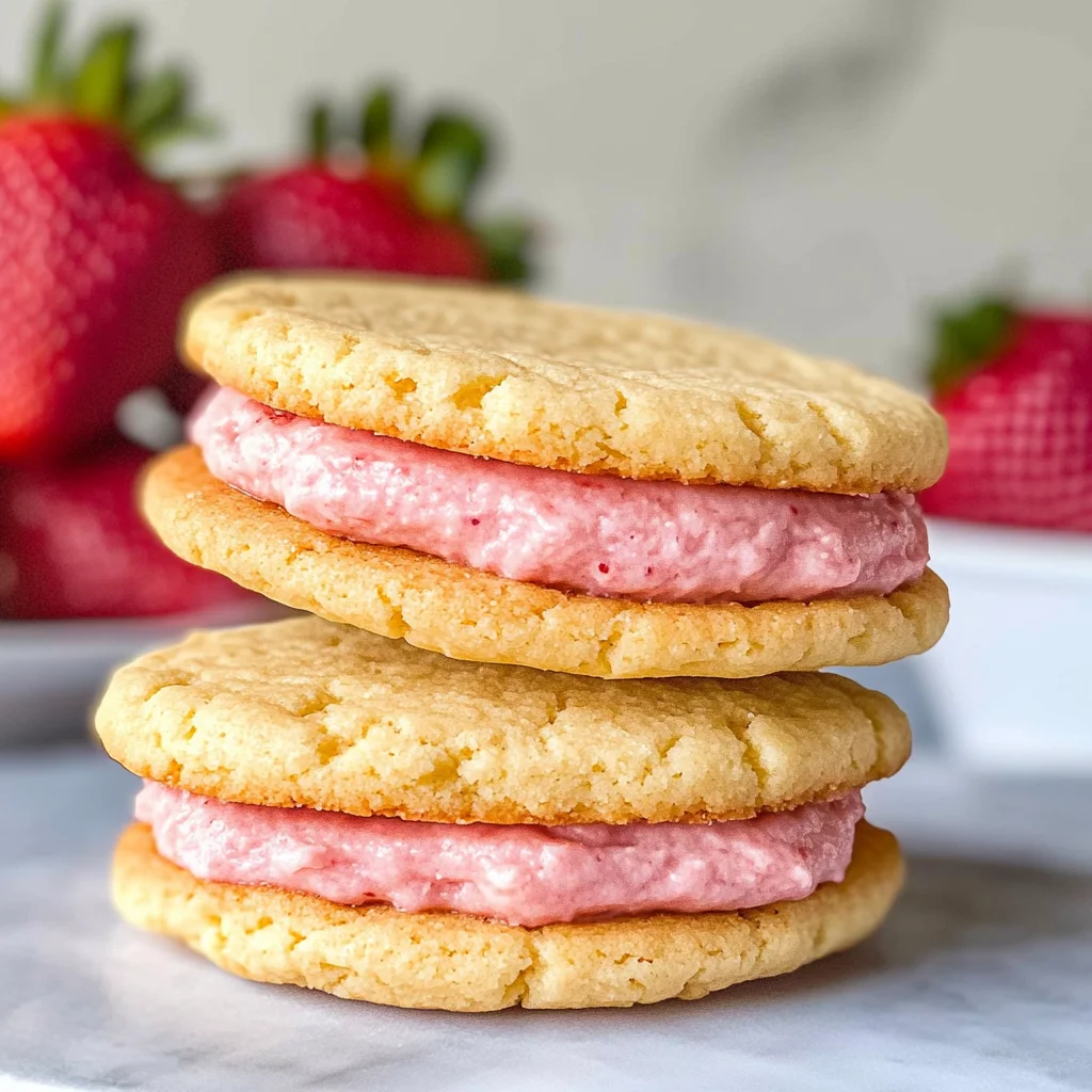 Lemon Sandwich Cookies with Strawberry Frosting