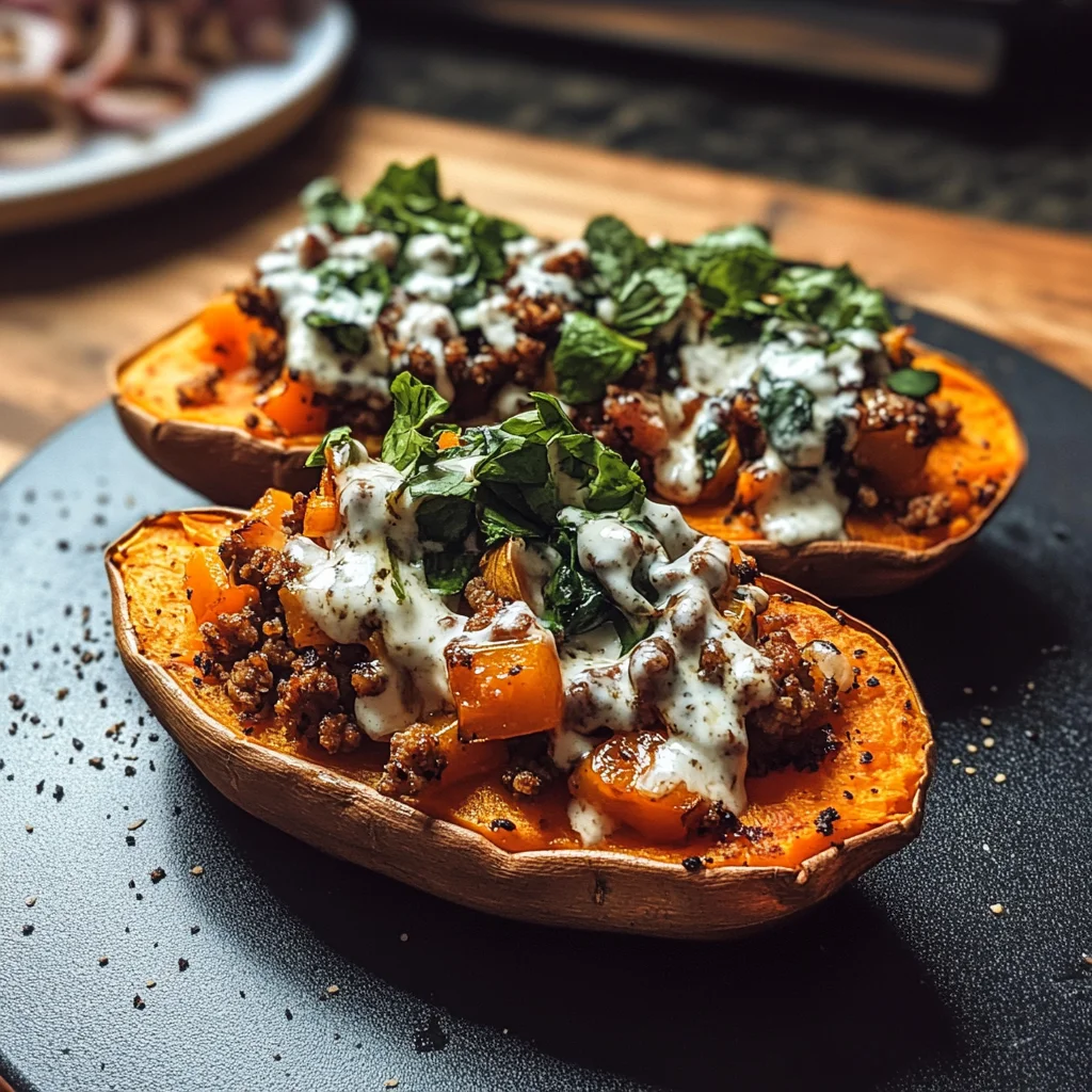 Protein loaded sweet potato boats