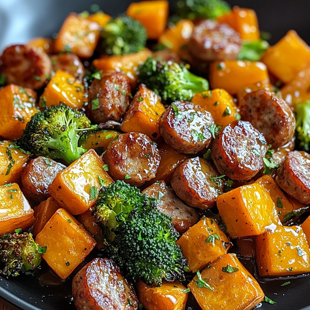 Sheet Pan Sausage and Sweet Potatoes with Honey Garlic Sauce