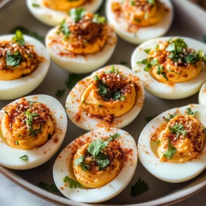 Spicy Chili Garlic Deviled Eggs