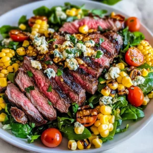 Balsamic Steak Gorgonzola Salad with Grilled Corn