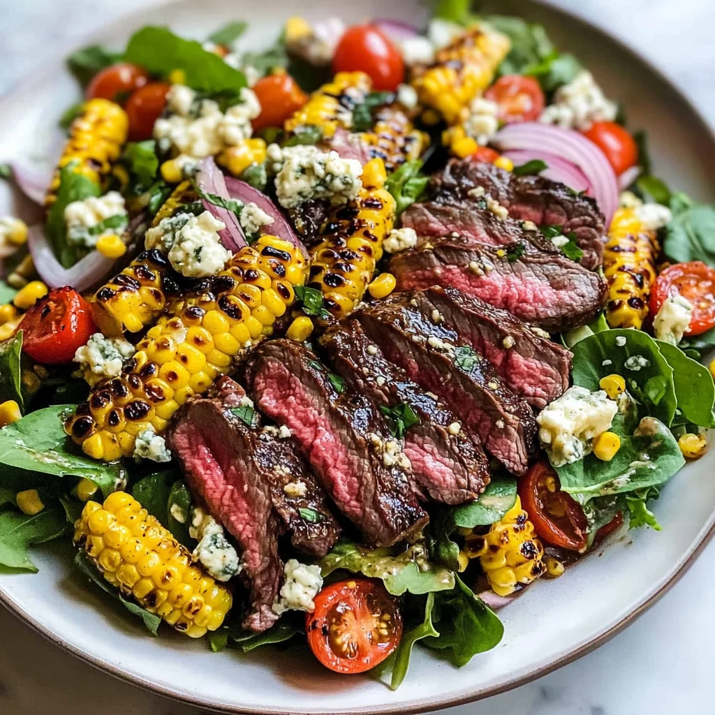 Balsamic Steak Gorgonzola Salad with Grilled Corn