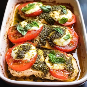 Basil Pesto Tomato Mozzarella Chicken Bake