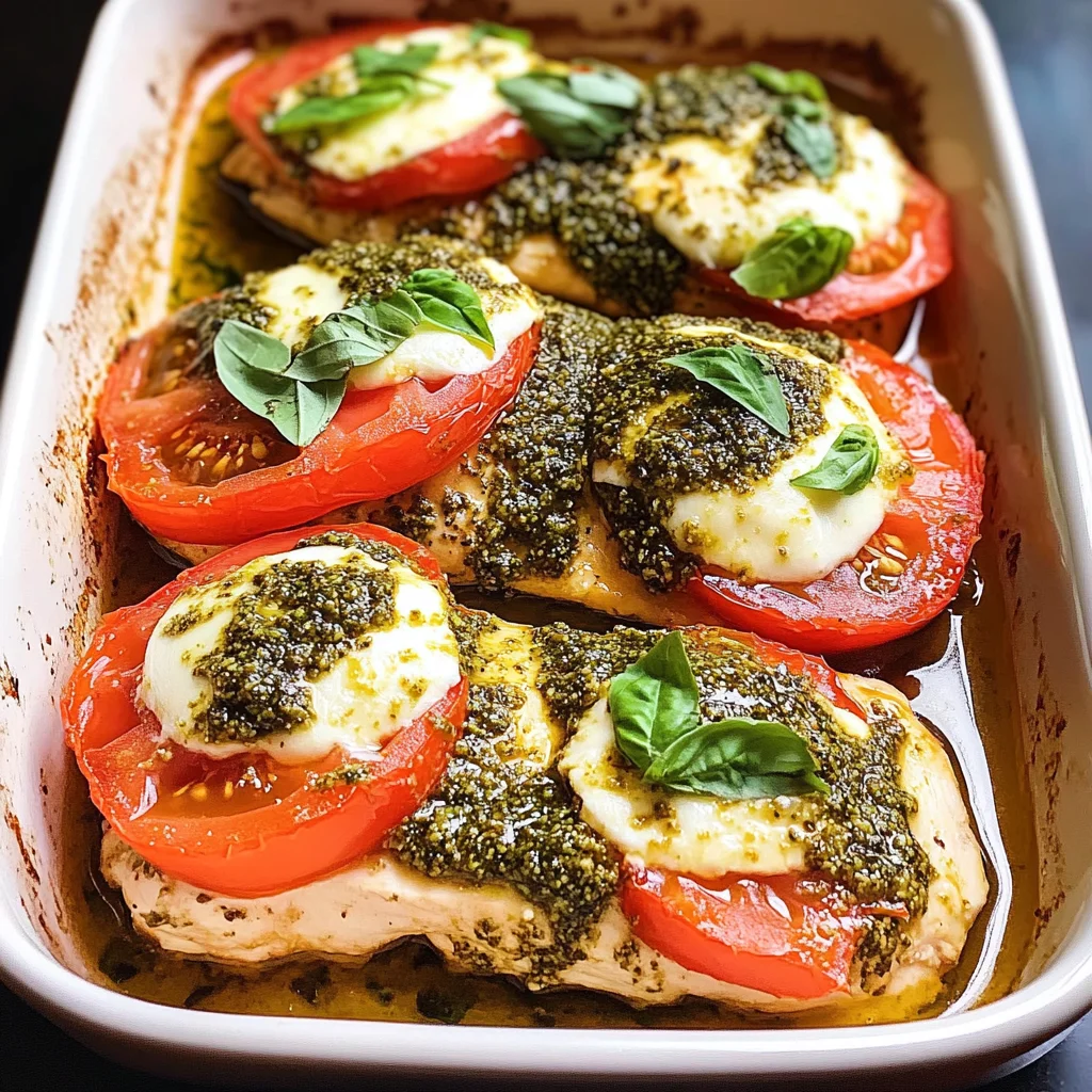 Basil Pesto Tomato Mozzarella Chicken Bake