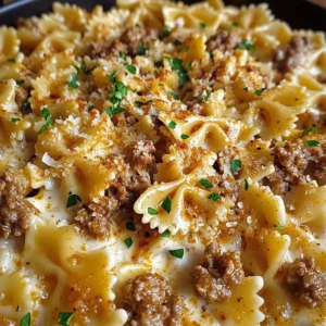 Cajun Cream Cheese Alfredo Bowties with Spiced Ground Beef