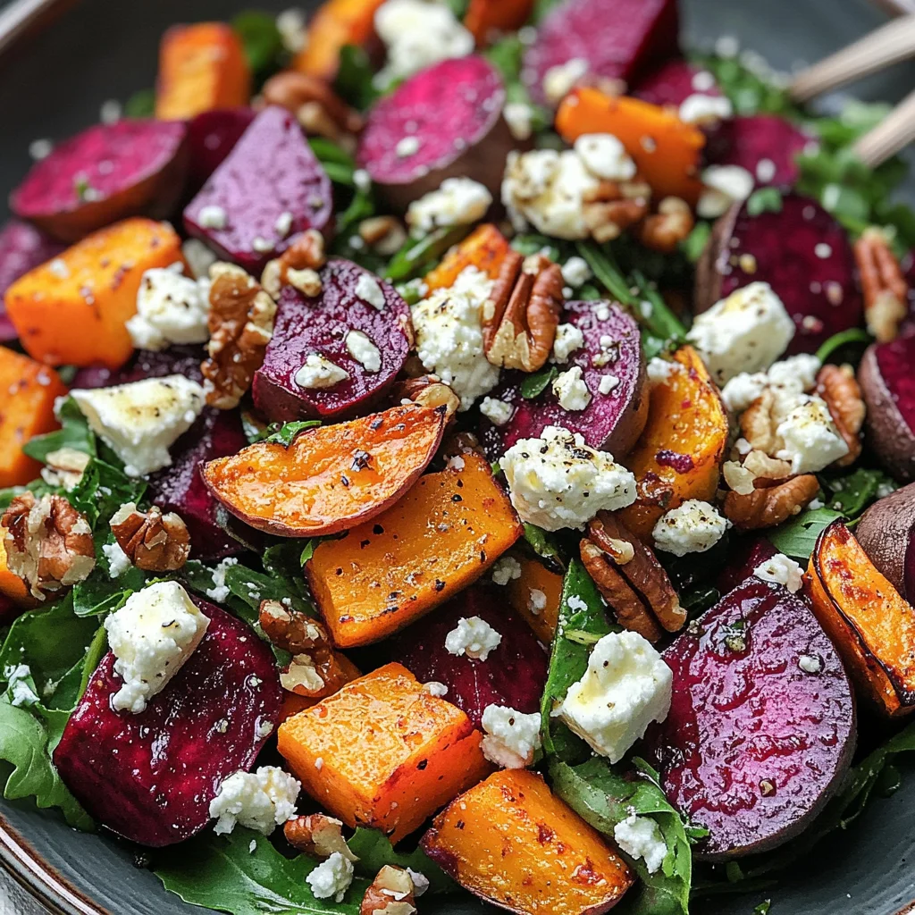 Creamy Roasted Beet Salad with Sweet Potato & Feta