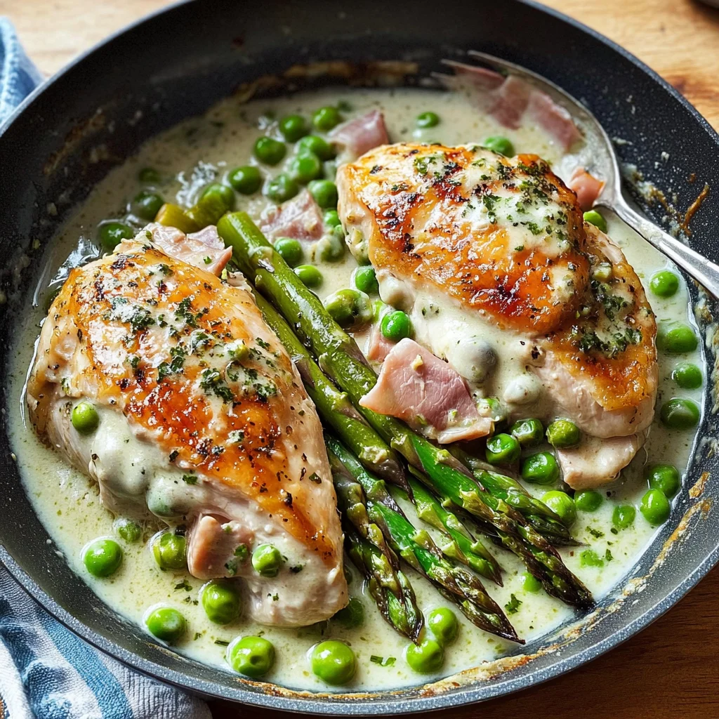 Fontina & Prosciutto Stuffed Chicken with Spring Vegetables