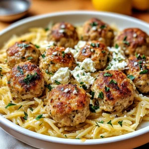 Greek Chicken Meatballs with Lemon Orzo